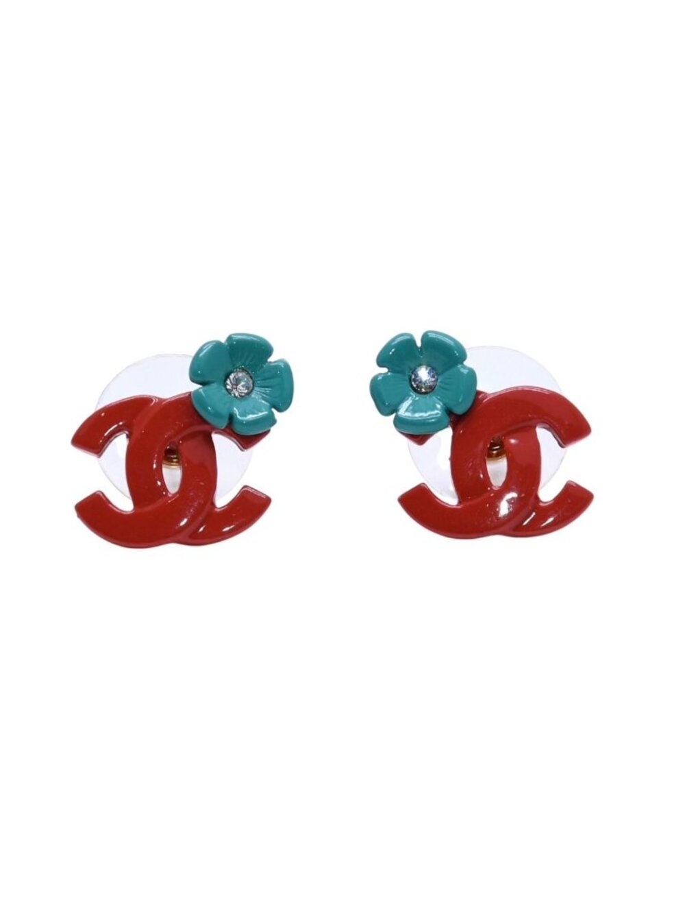 Chanel CC Logo Earrings 04 Rhinestone Flower